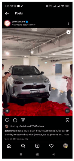 Fig 3- For example, here the Go-to Skincare brand had planned a car for its fans and fulfilled its promise.