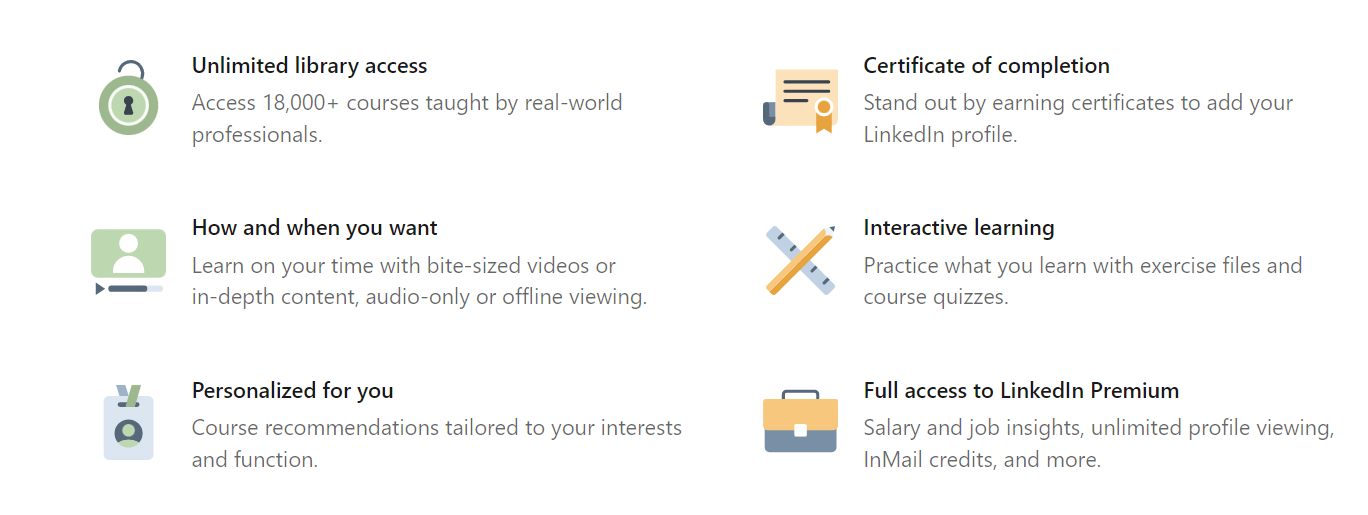 Image 1- As shown, you can see the menu on LinkedIn premium Learning and use these tools once you need them.