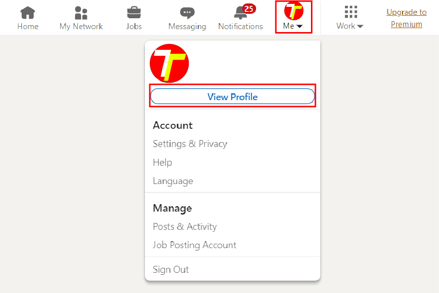 Image 1- Click on the Me icon on your LinkedIn profile.