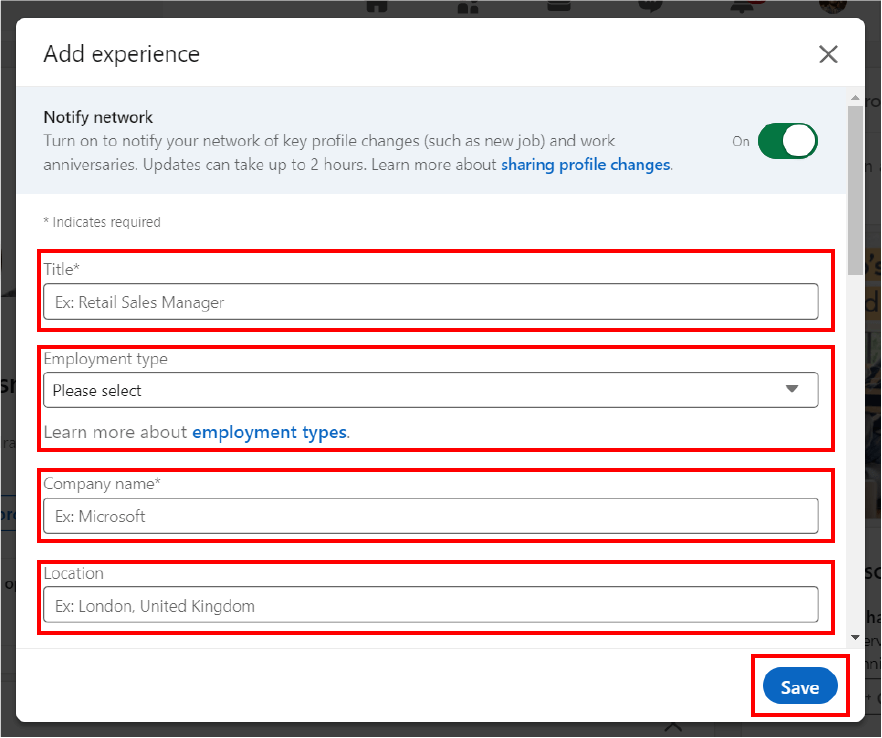 Image 4 - You must save everything at the end of adding Experience section.