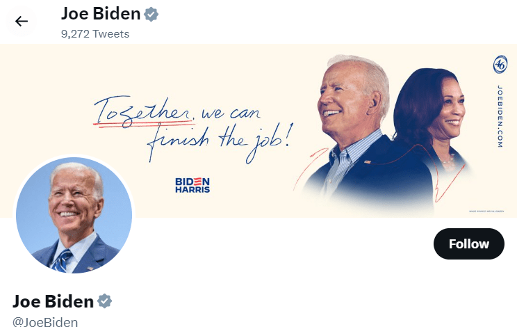 Joe Biden: Twitter grey checkmark