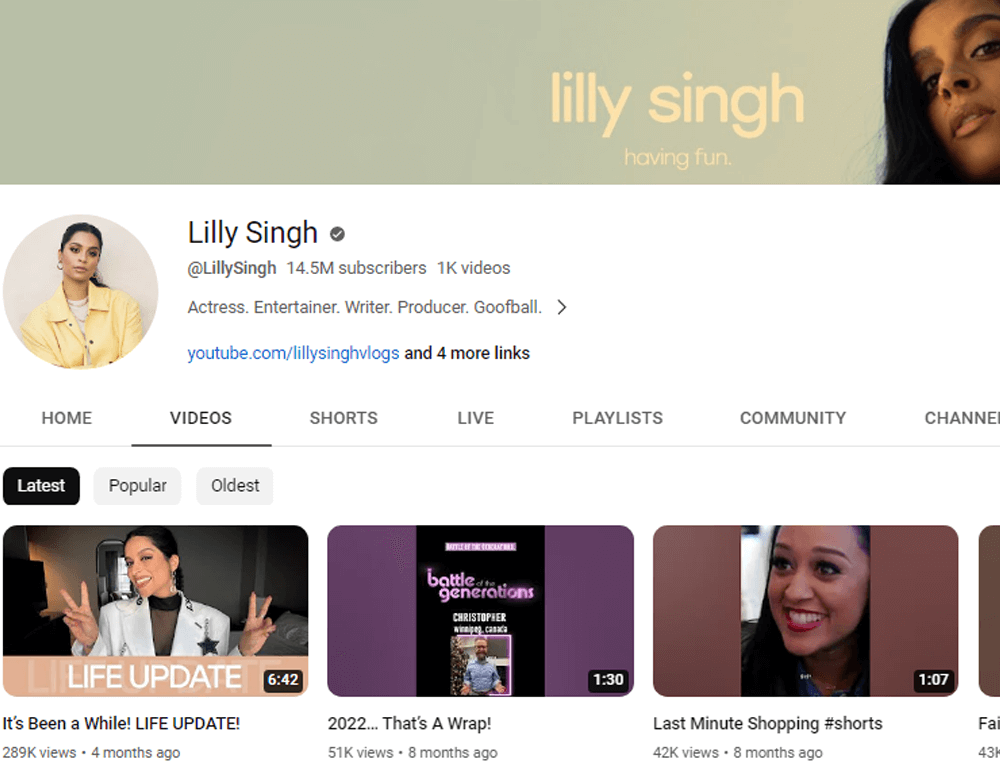 Lilly Singh YouTube Channel