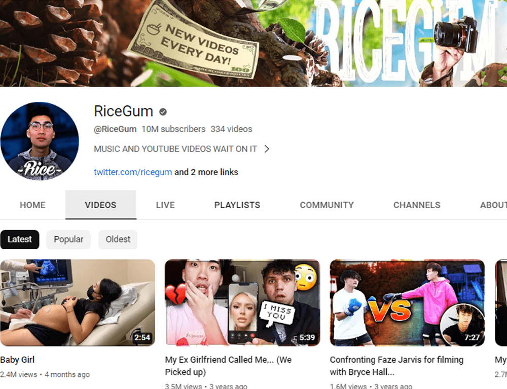 RiceGum YouTube Channel