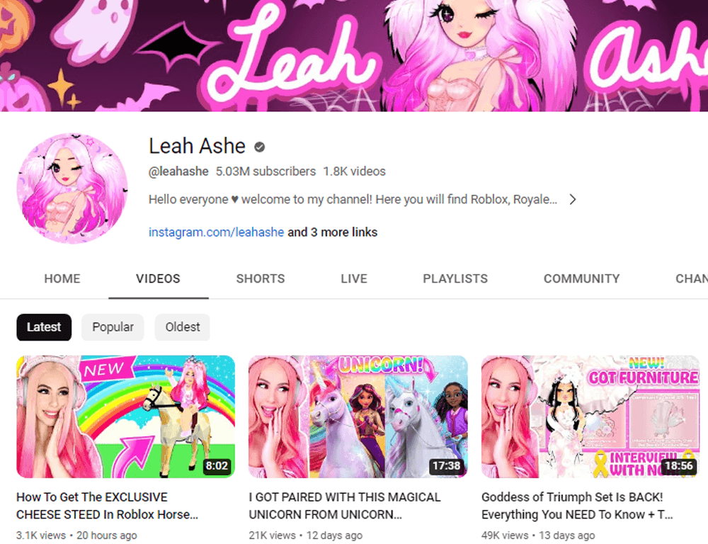 Leah Ashe YouTube Channel