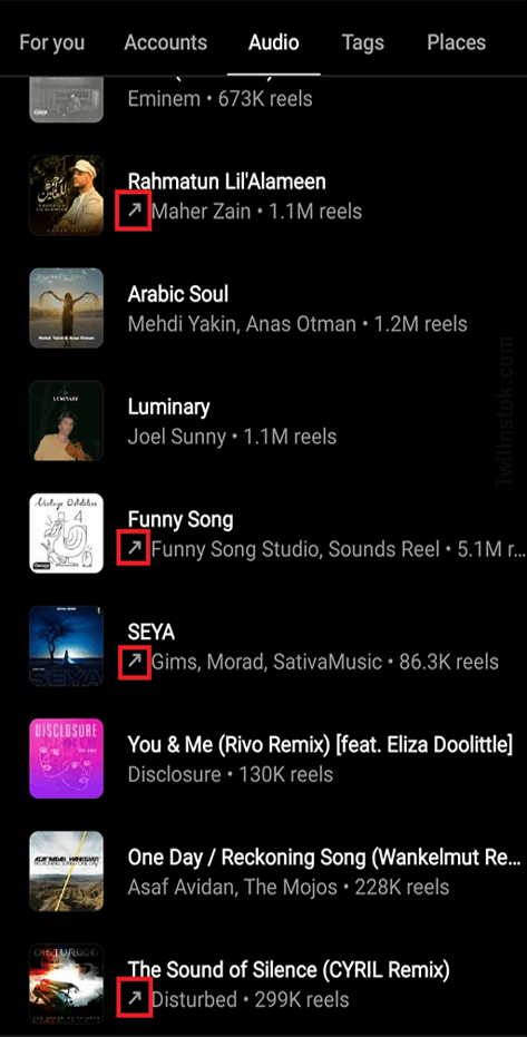 Trending musics on Instagram